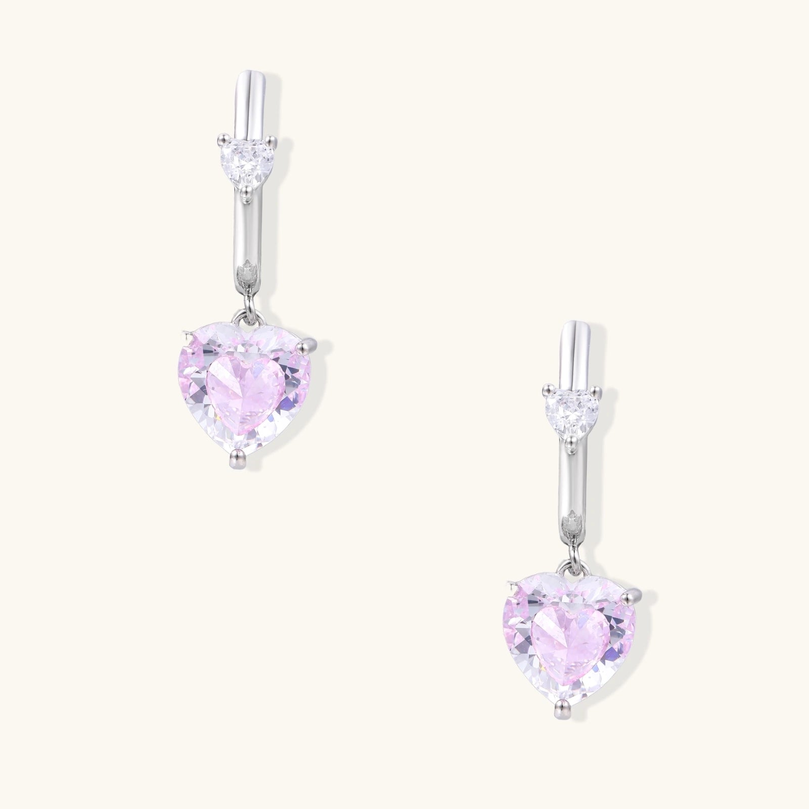 Créoles Cœur Rose Pendant — Plaqué or blanc