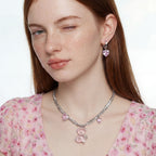Créoles Cœur Rose Pendant — Plaqué or blanc