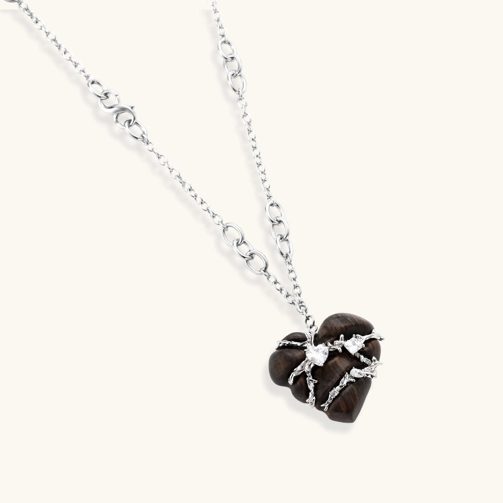 Parure Cœurs en Bois Ébène — Collier & boucles