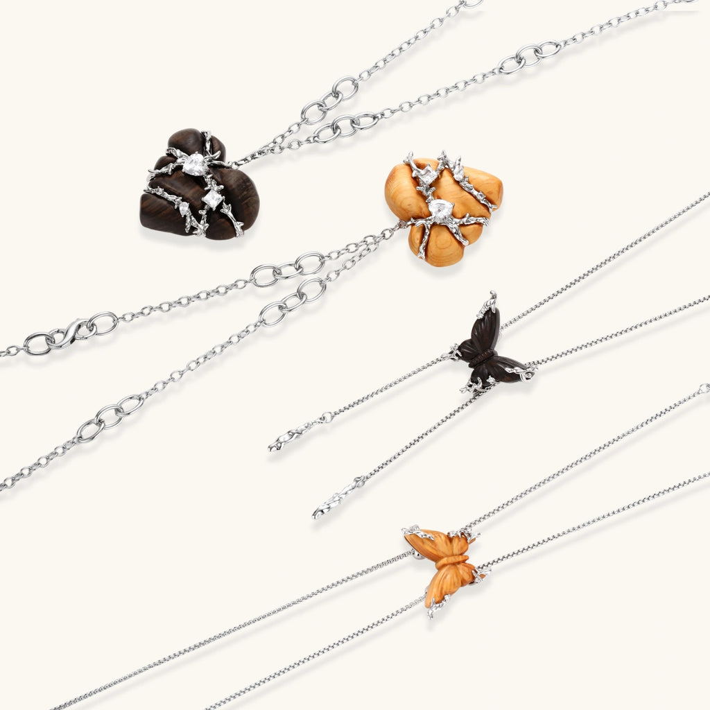 Parure Cœurs en Bois Ébène — Collier & boucles