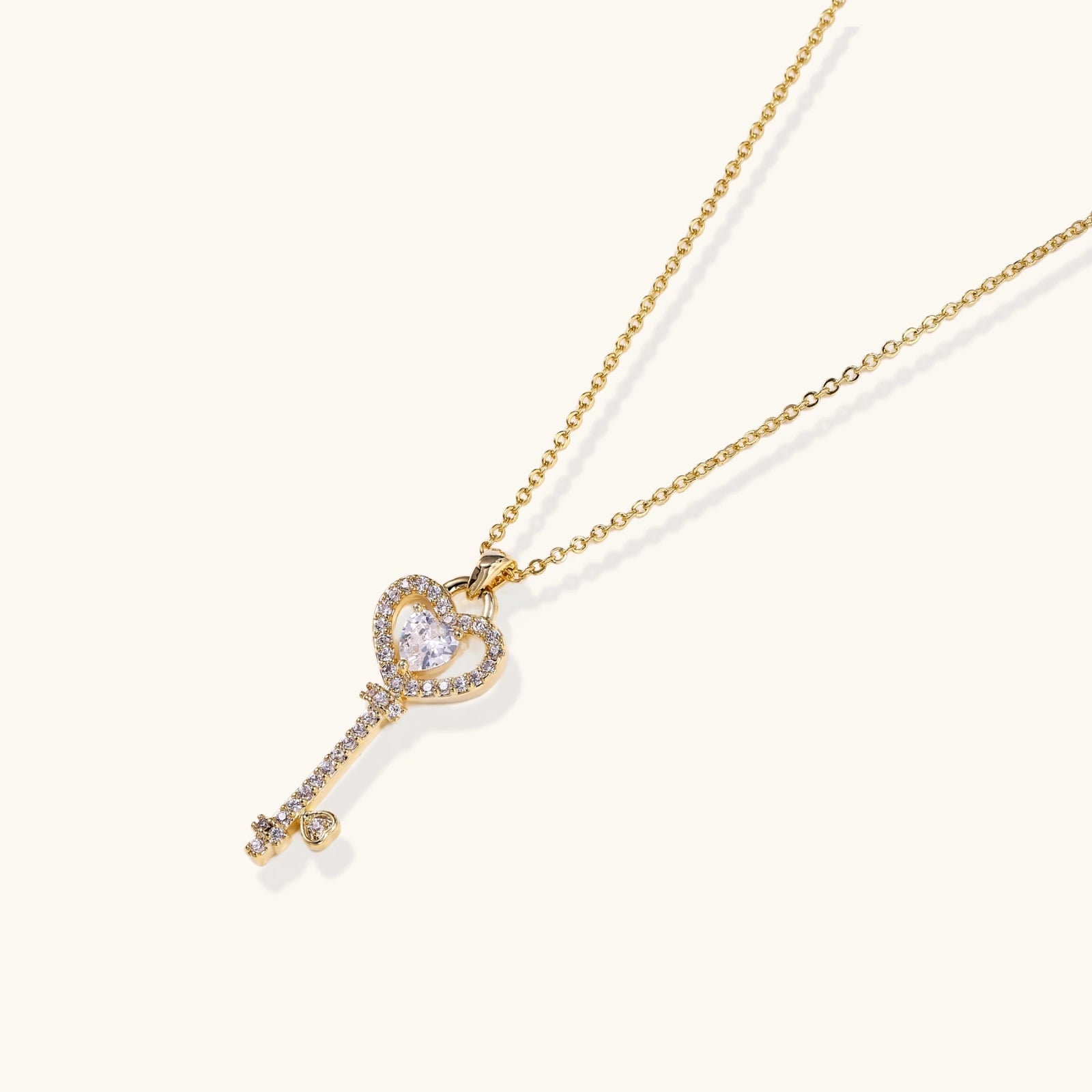 Collier Clé & Cœur Pavé — Plaqué or 14 carats