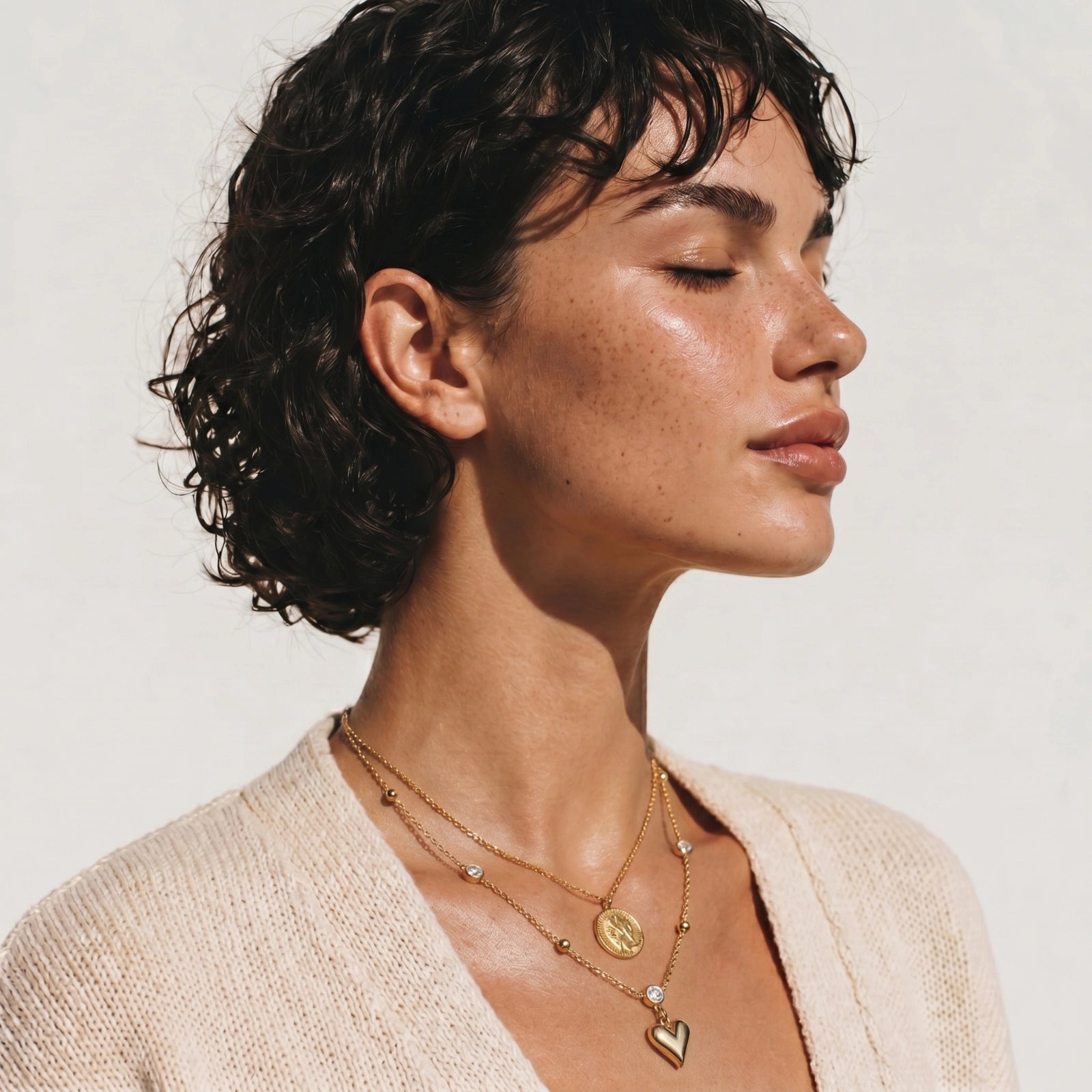 Collier Station Cœur Cristal — Plaqué or 14 carats
