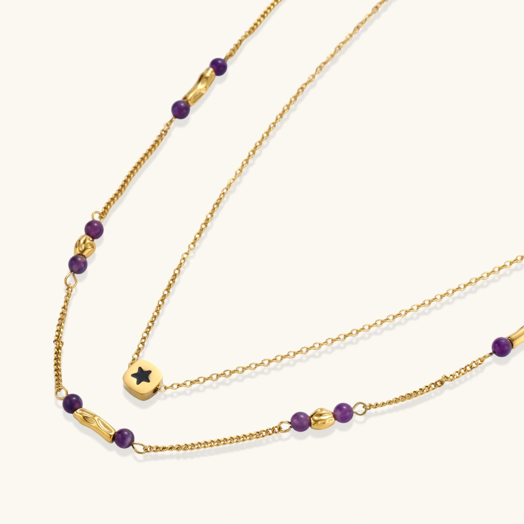 Collier Étoile & Pierres Violettes — Plaqué or 18 carats