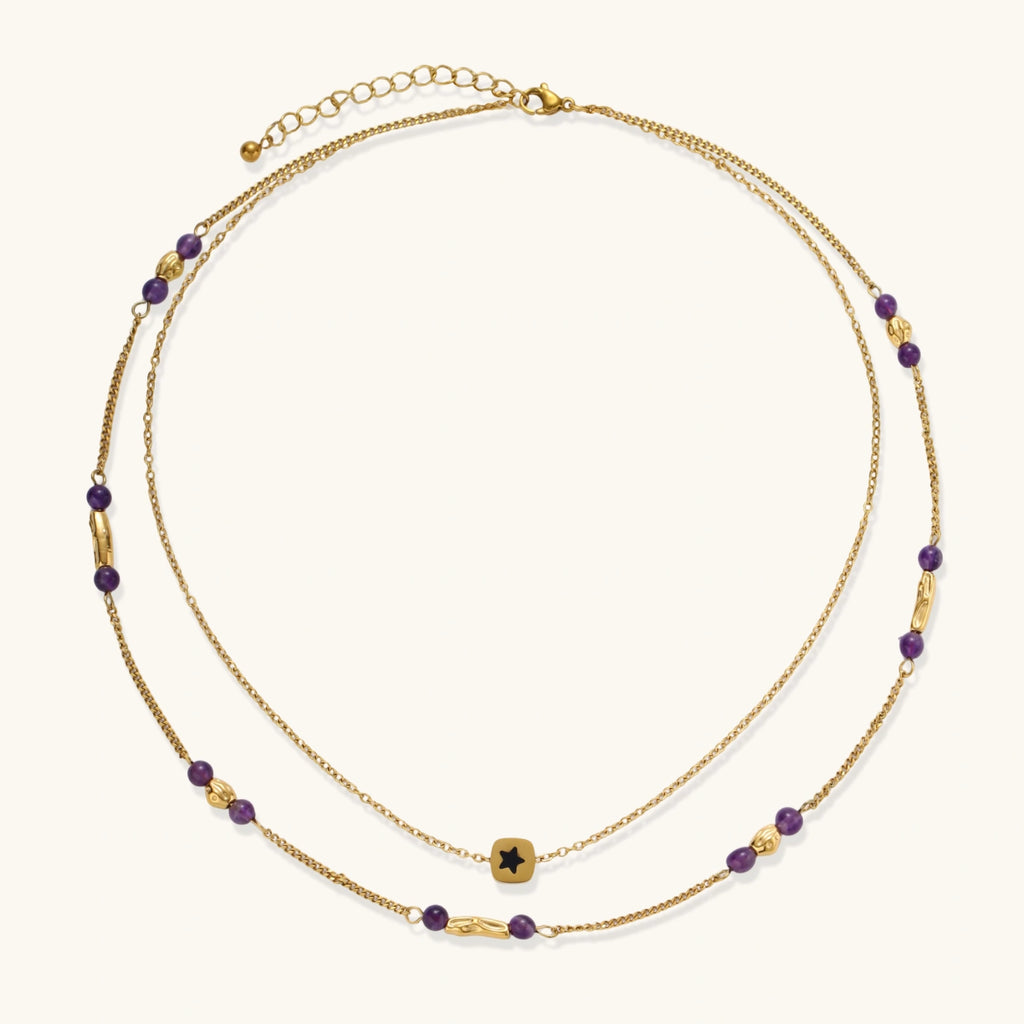 Collier Étoile & Pierres Violettes — Plaqué or 18 carats