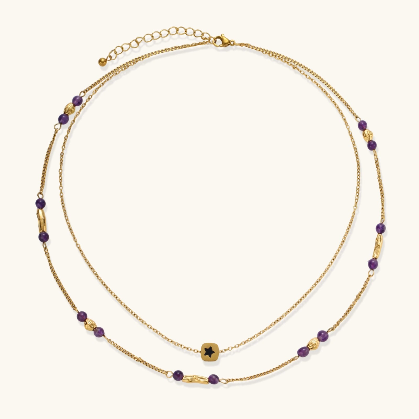 Collier Étoile & Pierres Violettes — Plaqué or 18 carats