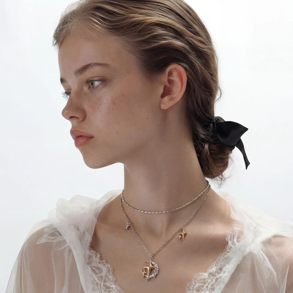 Collier Étoile & Lune — Multi-rang bicolore
