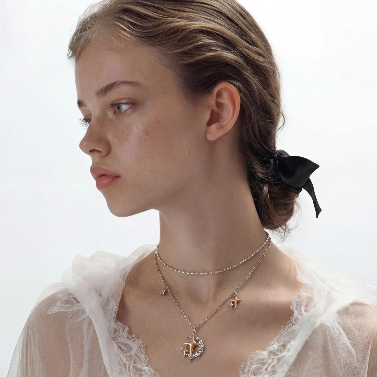 Collier Étoile & Lune — Multi-rang bicolore