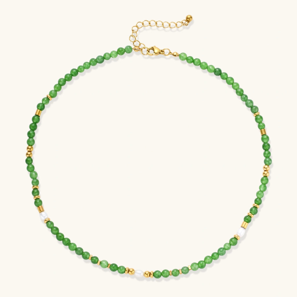 Collier Œil Protecteur & Pierres Vertes — Plaqué or 18 carats