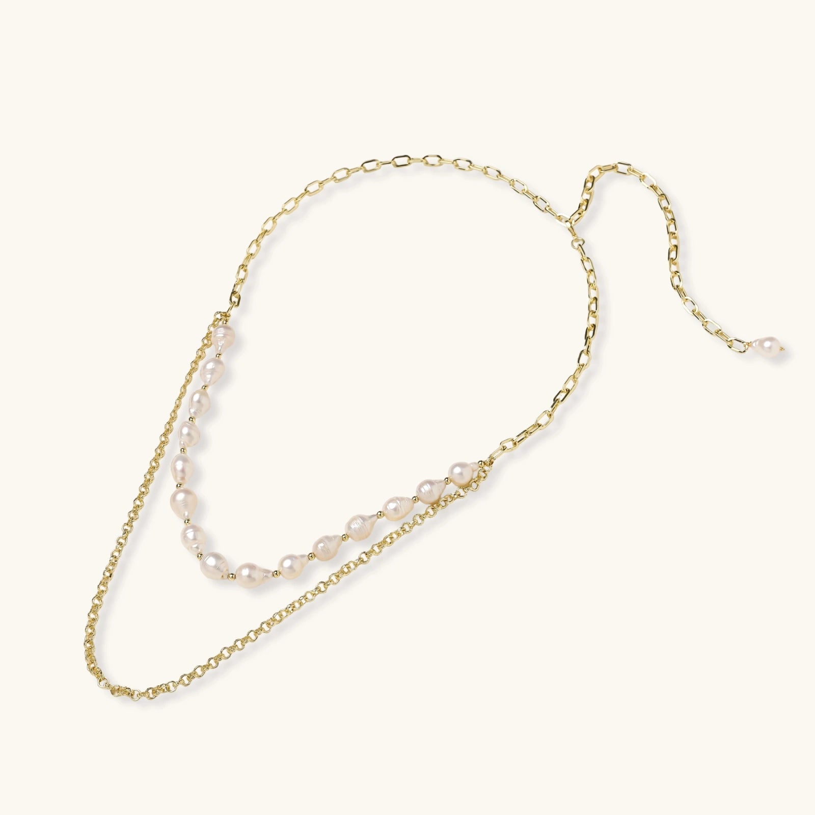 Collier Double Rang Perles Baroques — Plaqué or 14 carats