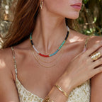 Collier Triple Rang Quartz Multicolore — Plaqué or 14 carats