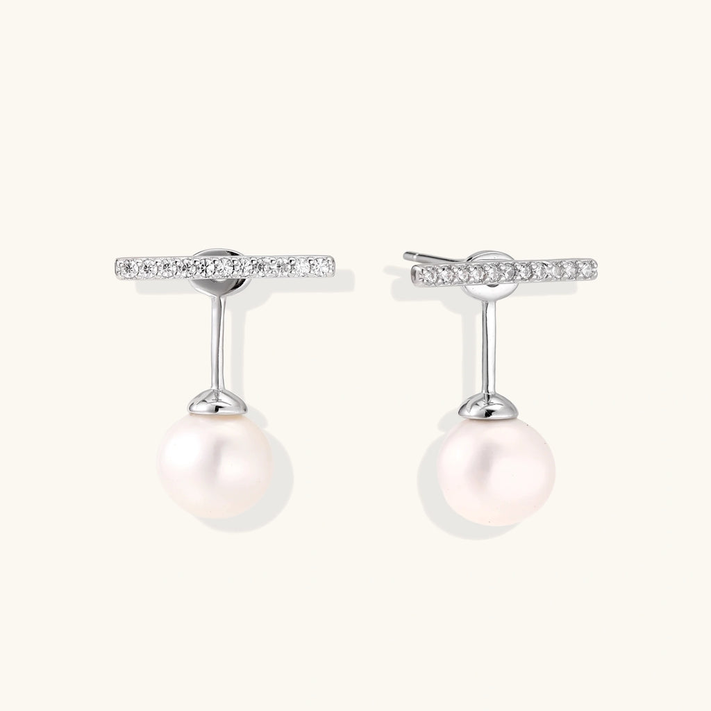 Boucles T-Bar Perle Pendante — Plaqué Or 18 Carats - Boucles d'oreilles - Les Joyaux de Sophie