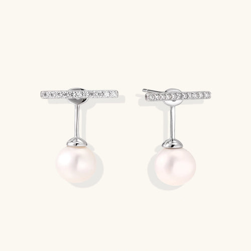 Boucles T-Bar Perle Pendante — Plaqué Or 18 Carats - Boucles d'oreilles - Les Joyaux de Sophie