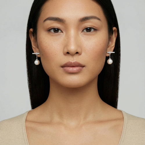 Boucles d'Oreilles Barre & Perle (ear jacket) - portées à l'oreille | Les Joyaux de Sophie