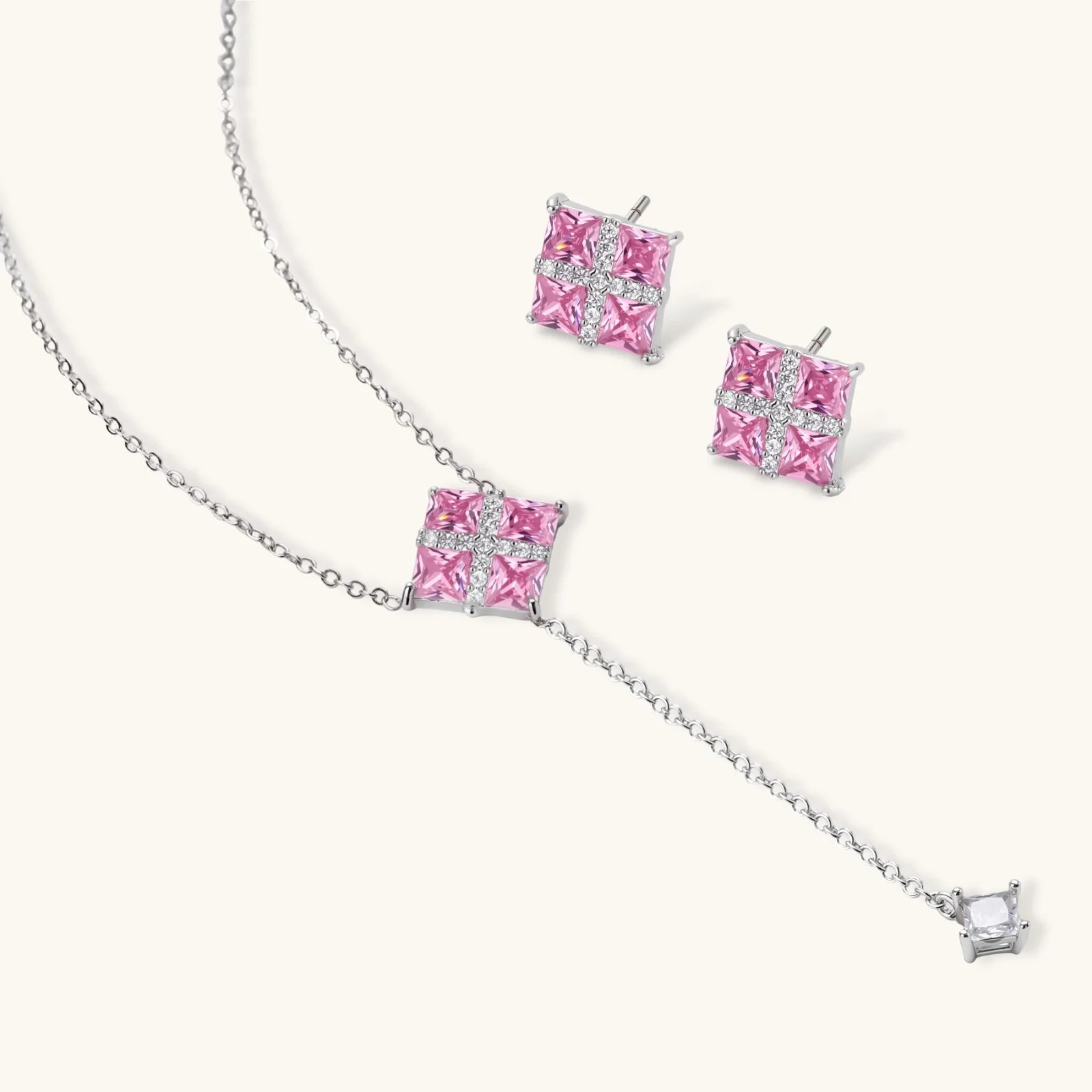 Parure Croix Prisme Rose