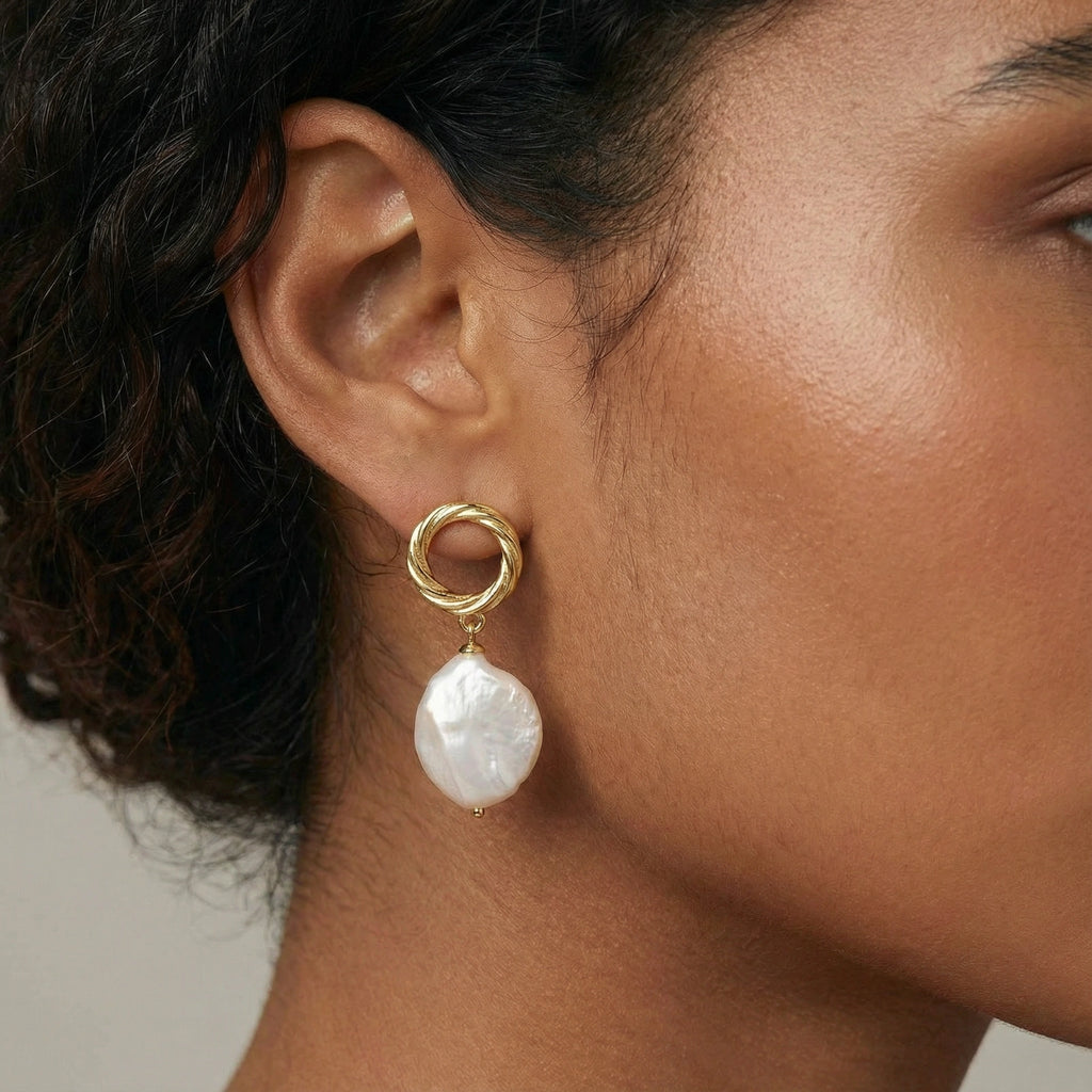 Boucles d'Oreilles Perle Baroque — Vermeil or 18 carats