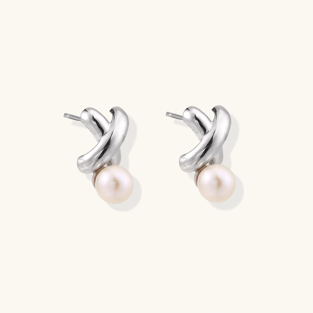 Puces d'Oreilles Infinité Perle — Argent 925 plaqué rhodium