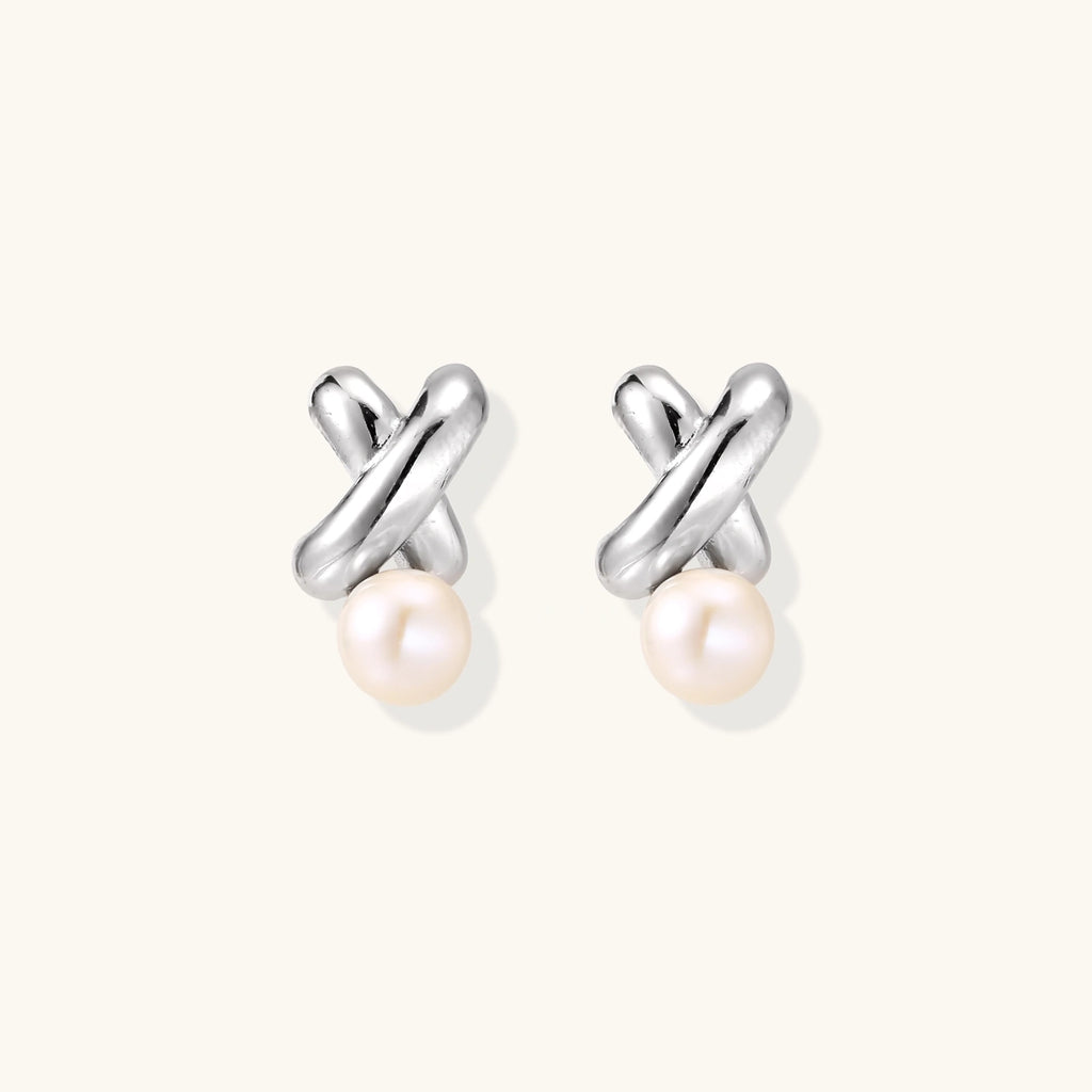 Puces d'Oreilles Infinité Perle — Argent 925 plaqué rhodium