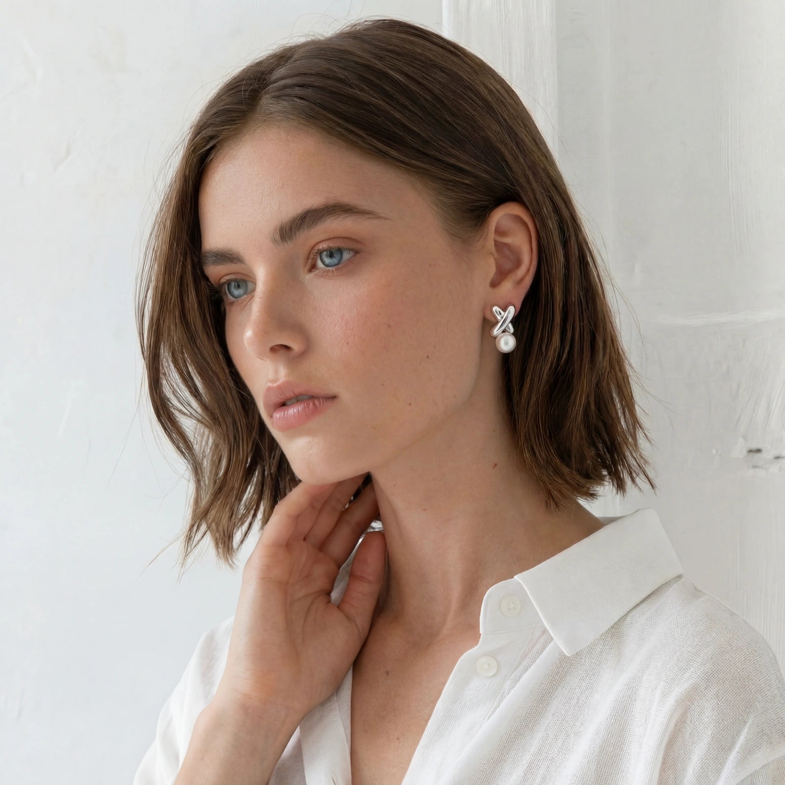 Puces d'Oreilles Infinité Perle — Argent 925 plaqué rhodium