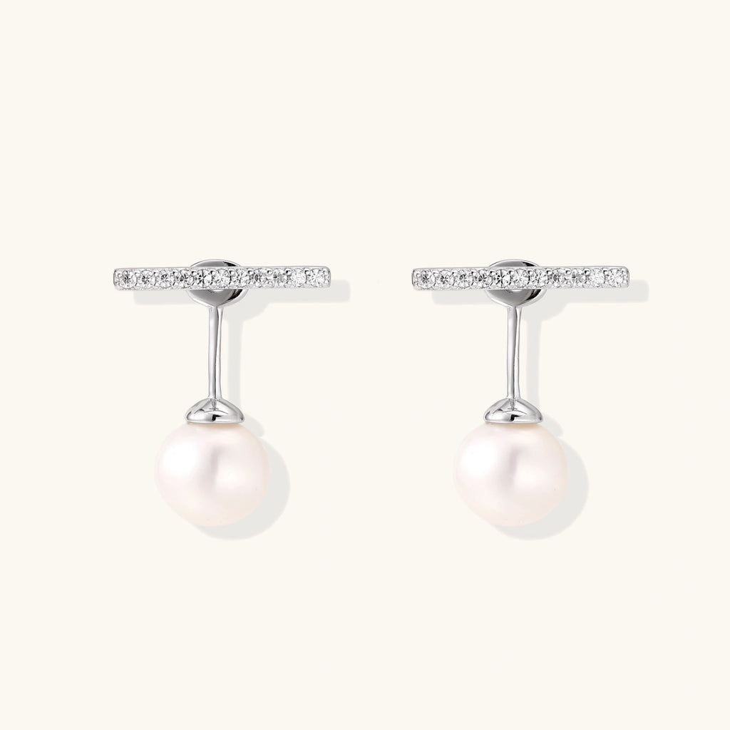 Boucles d'Oreilles Barre & Perle (ear jacket) — Argent 925 plaqué rhodium