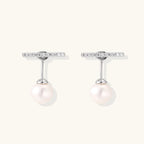 Boucles d'Oreilles Barre & Perle (ear jacket) — Argent 925 plaqué rhodium