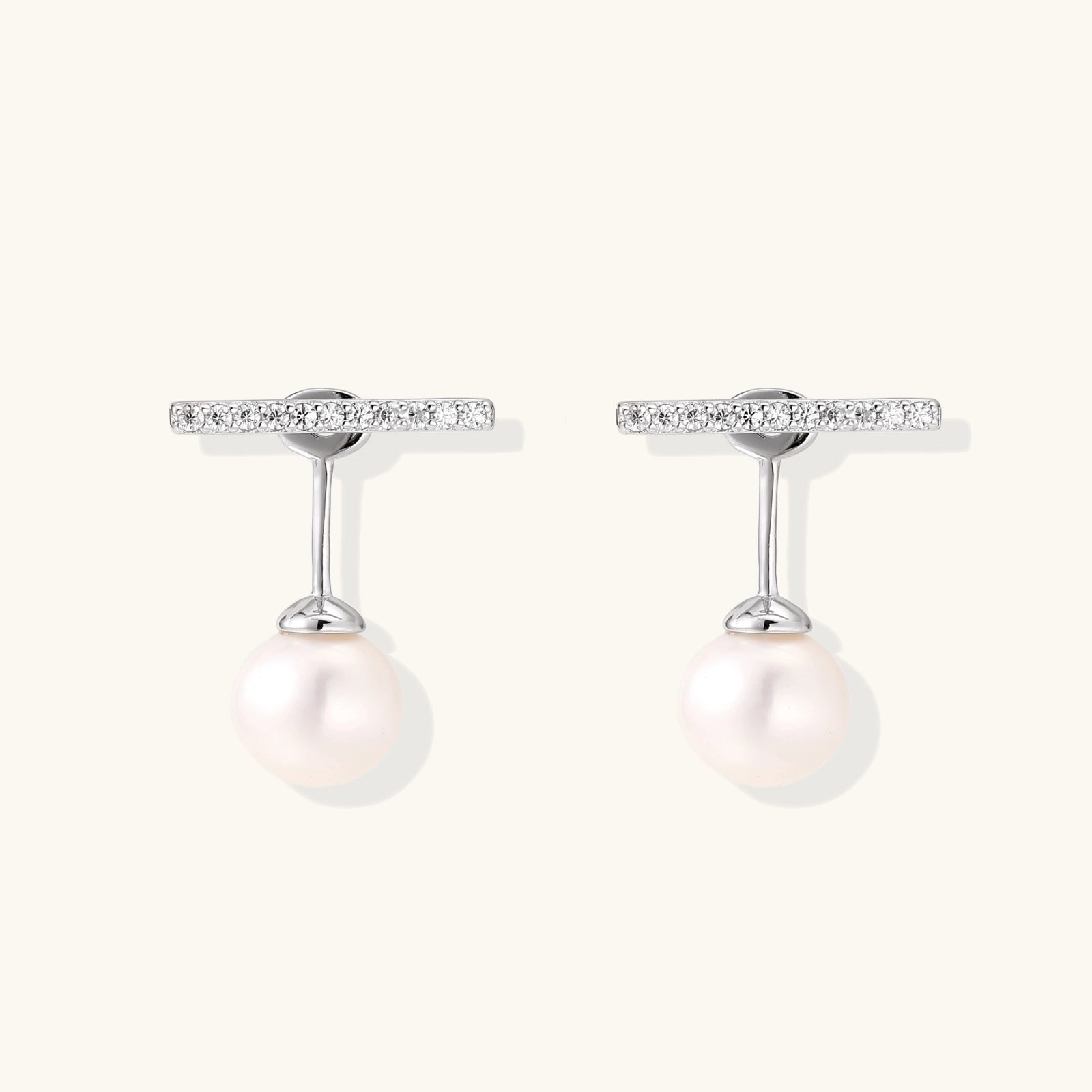 Boucles d'Oreilles Barre & Perle (ear jacket) — Argent 925 plaqué rhodium