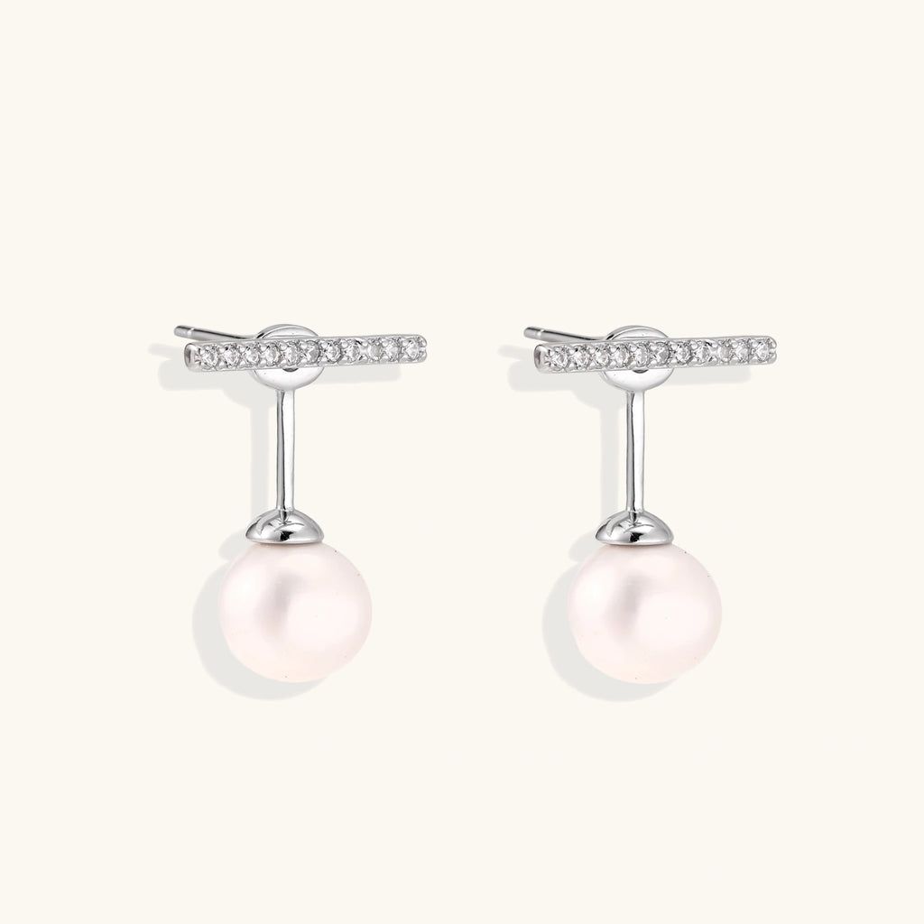 Boucles d'Oreilles Barre & Perle (ear jacket) — Argent 925 plaqué rhodium