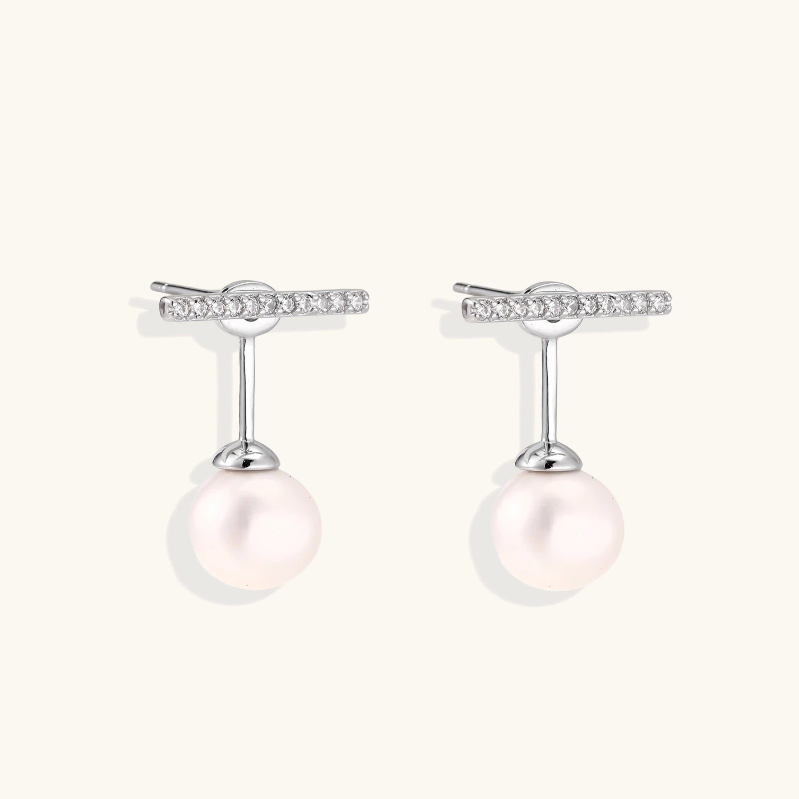 Boucles d'Oreilles Barre & Perle (ear jacket) — Argent 925 plaqué rhodium