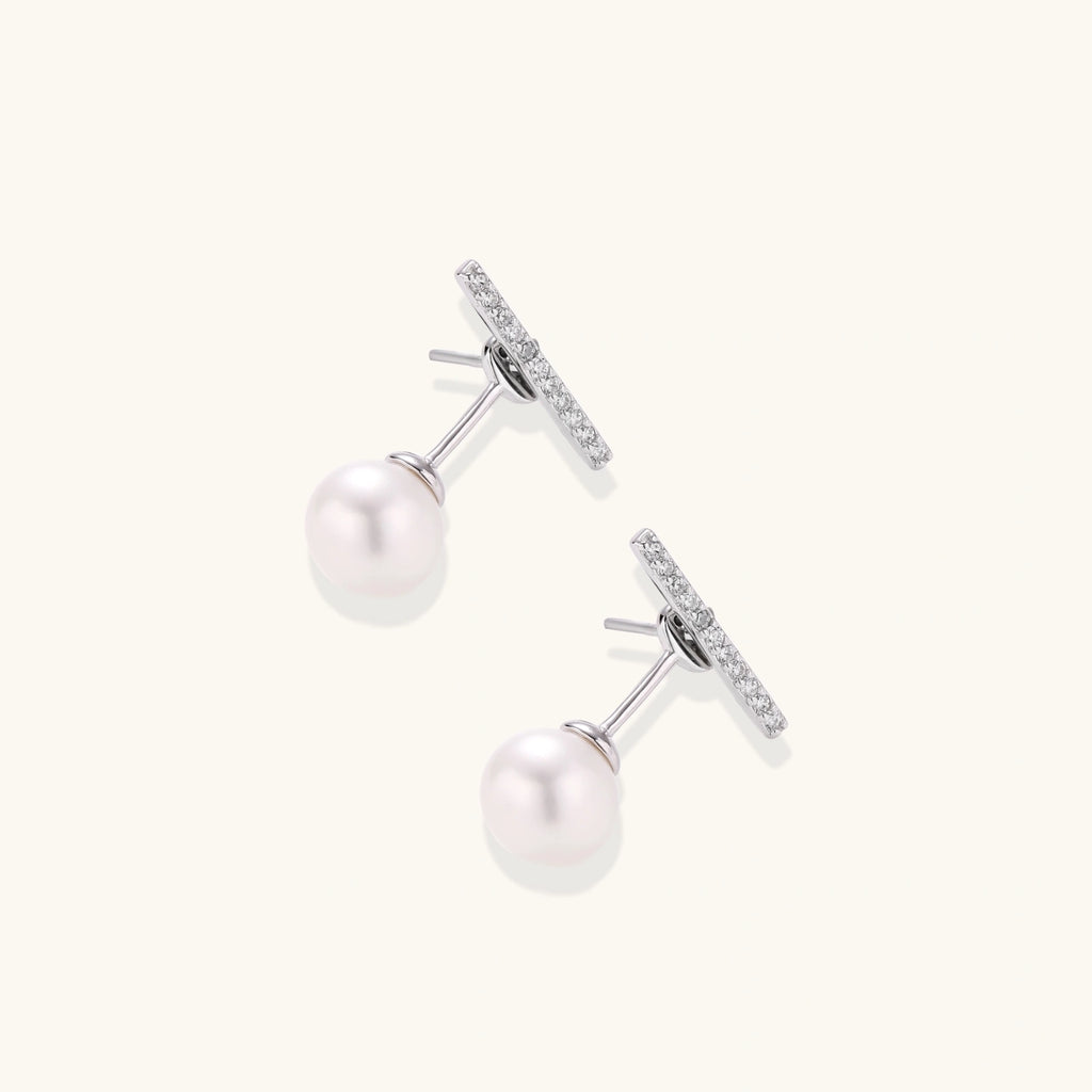 Boucles d'Oreilles Barre & Perle (ear jacket) — Argent 925 plaqué rhodium