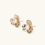 Puces d'Oreilles Fleur & Perle — Plaqué or 14 carats