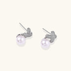 Puces d'Oreilles X Pavé & Perle — Plaqué or blanc