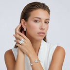 Puces d'Oreilles X Pavé & Perle — Plaqué or blanc