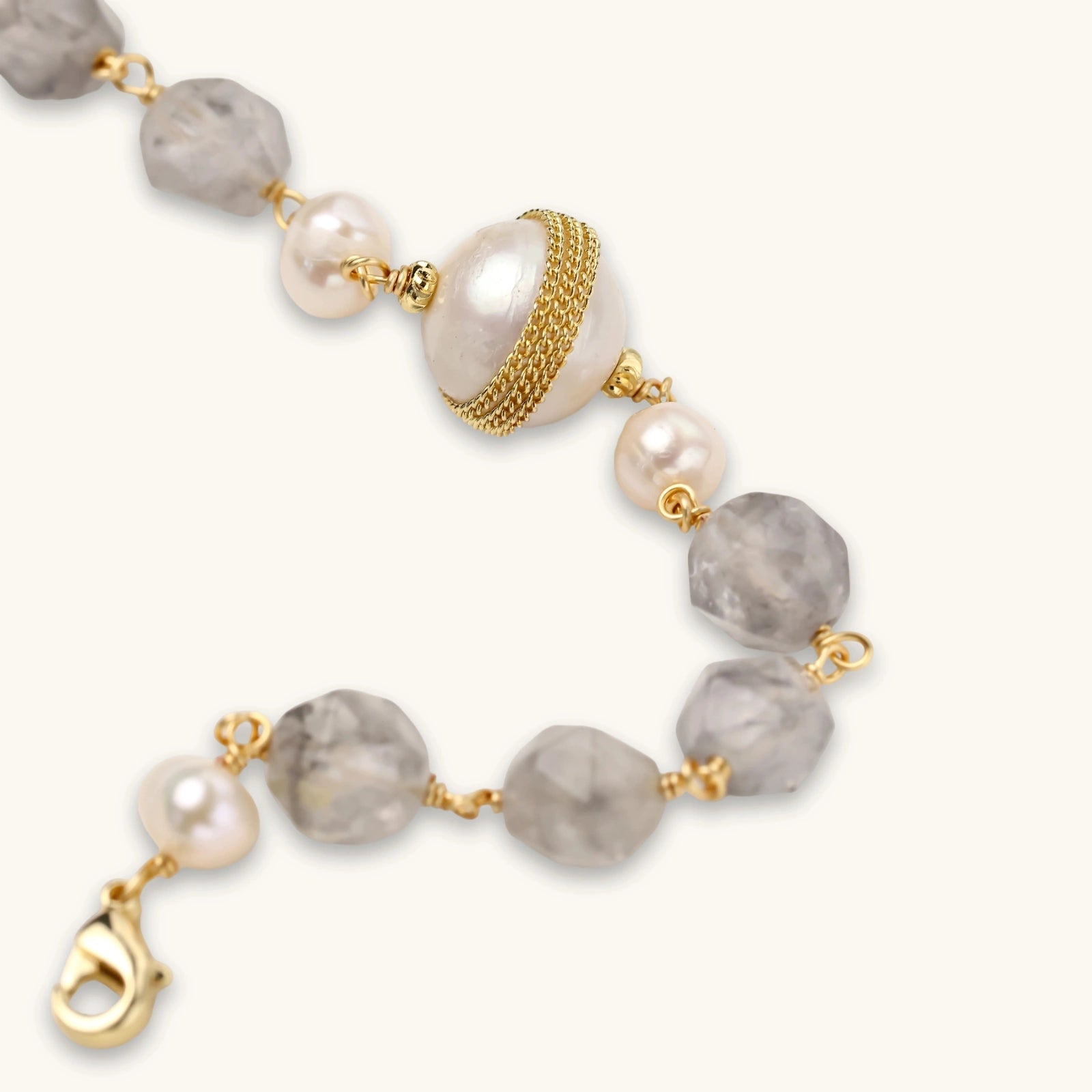 Bracelet Perles Baroques & Quartz — Plaqué or 14 carats