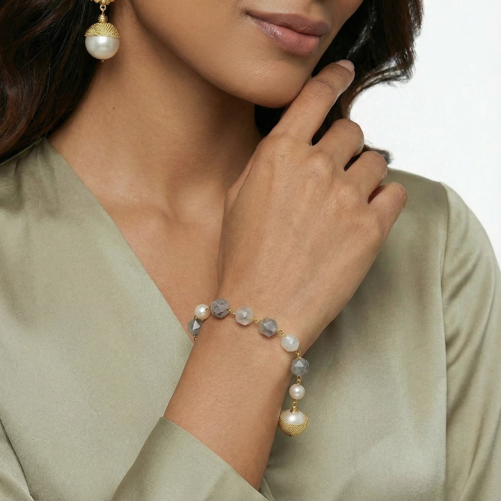 Bracelet Perles Baroques & Quartz — Plaqué or 14 carats