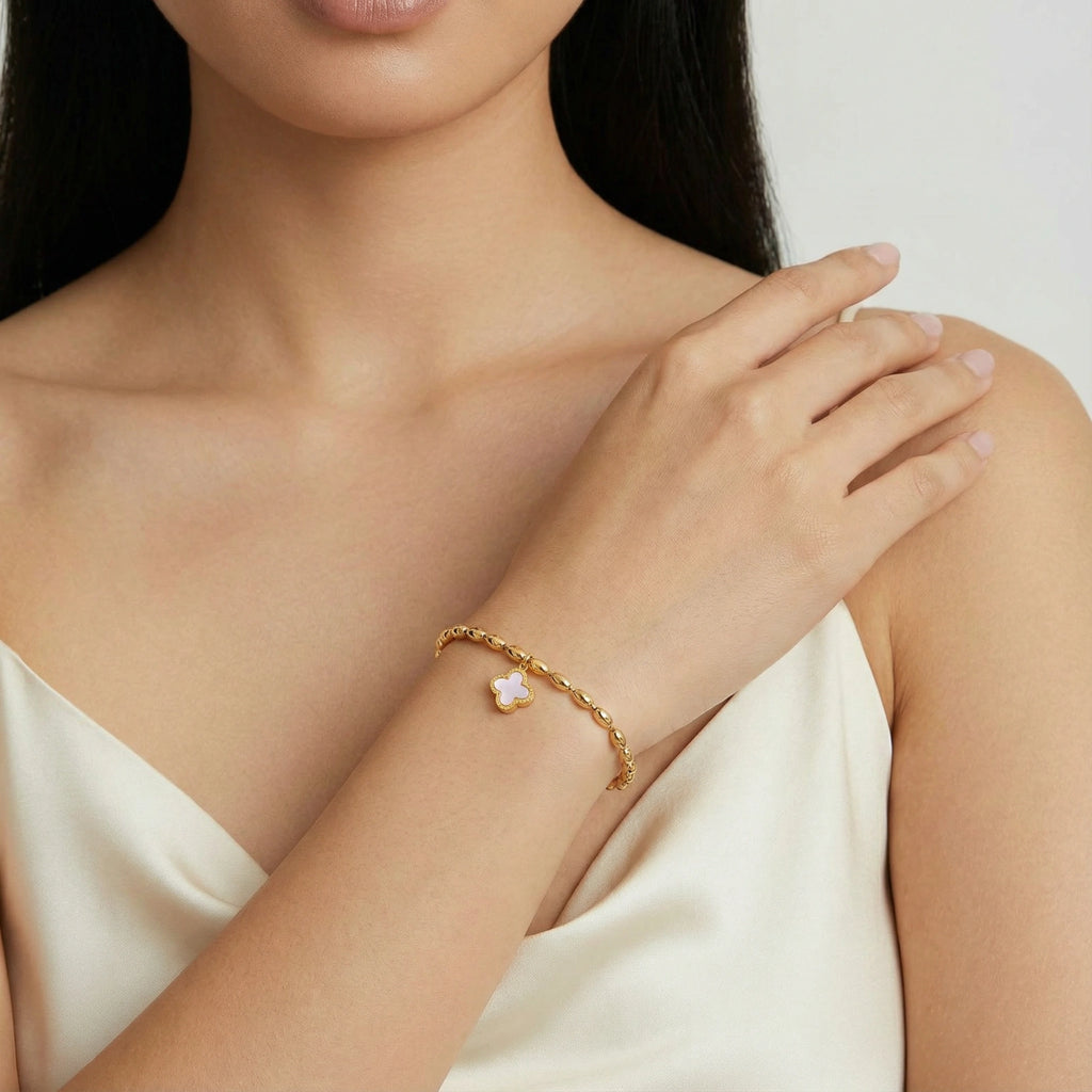 Bracelet Trèfle Nacre — Plaqué or 18 carats